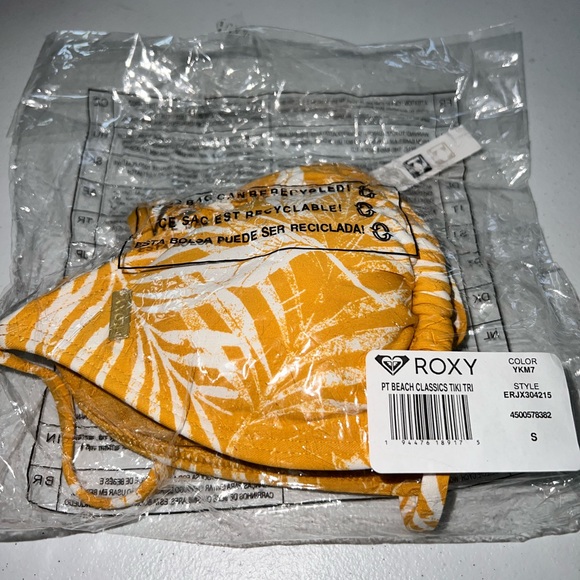 🔥 ROXY Womens Printed Beach Classics Tiki Triangle Bikini Top MINERAL YELLOW - Picture 6 of 8